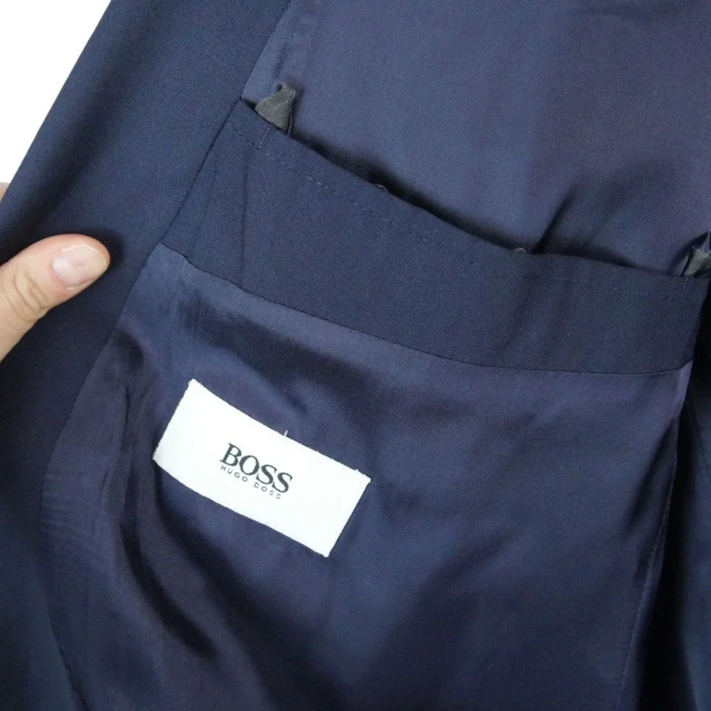 Hugo Boss Navy Blue Double Breasted Wool Blazer Jacket 44R Vintage Oversized 90s